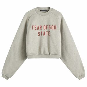 Fear of God Cropped Crewneck Sweatshirt in Light Heather Gray with Red Logo